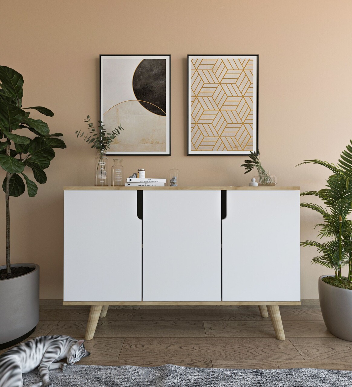 Consola, Hanah Home, Verona 120, 120x80x30 cm, PAL, Stejar Safir / Alb - imagine 6